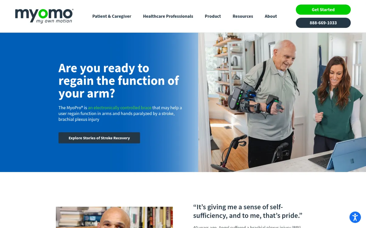 Myomo homepage, captured October 31, 2026