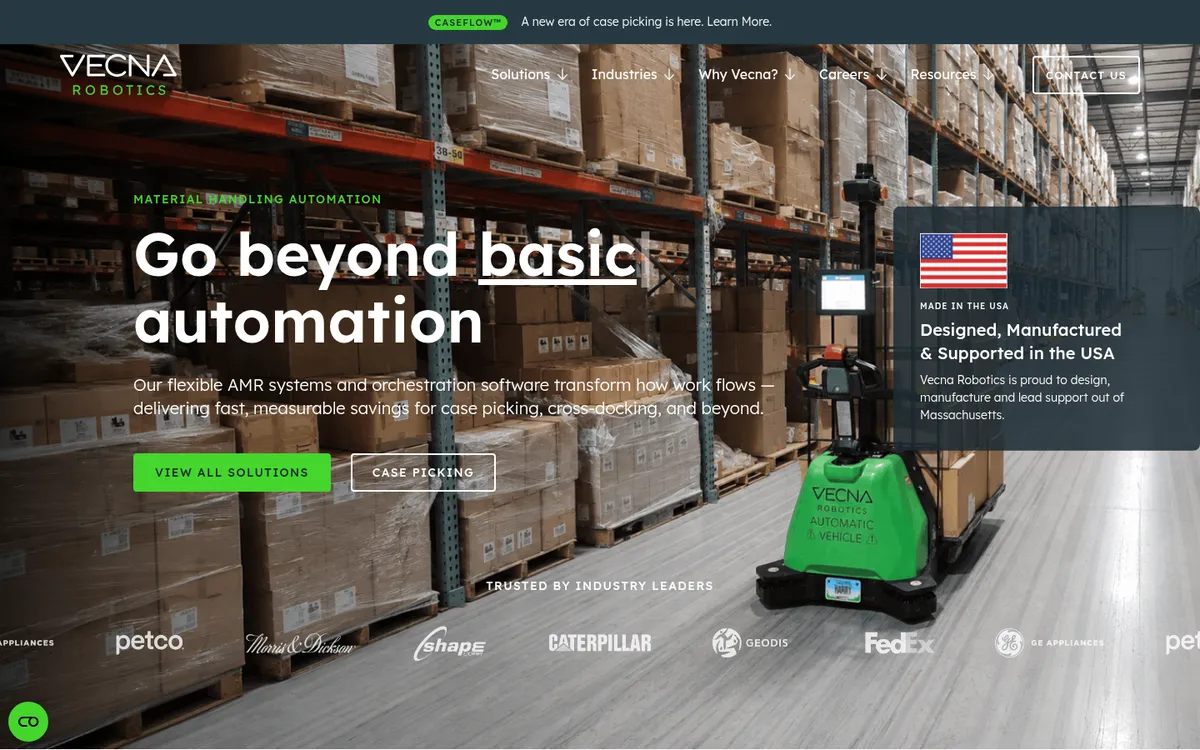 Vecna Robotics homepage, captured October 31, 2026